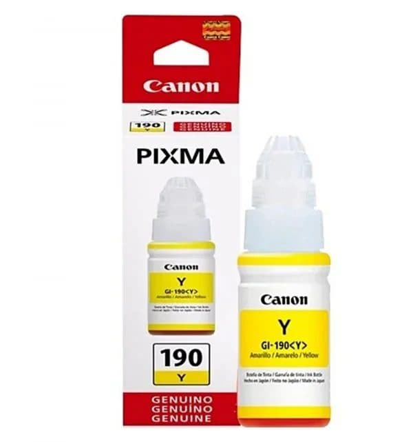 Botella Tinta Canon GI-190 Yellow 70ML TINTA CANON GI-190 YELLOW X70ML (100% ORIGINAL)